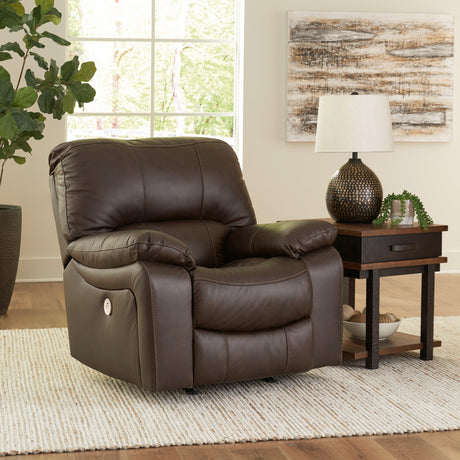 Leesworth Dark Brown Power Leather Recliner by Ashley at Eve Furniture