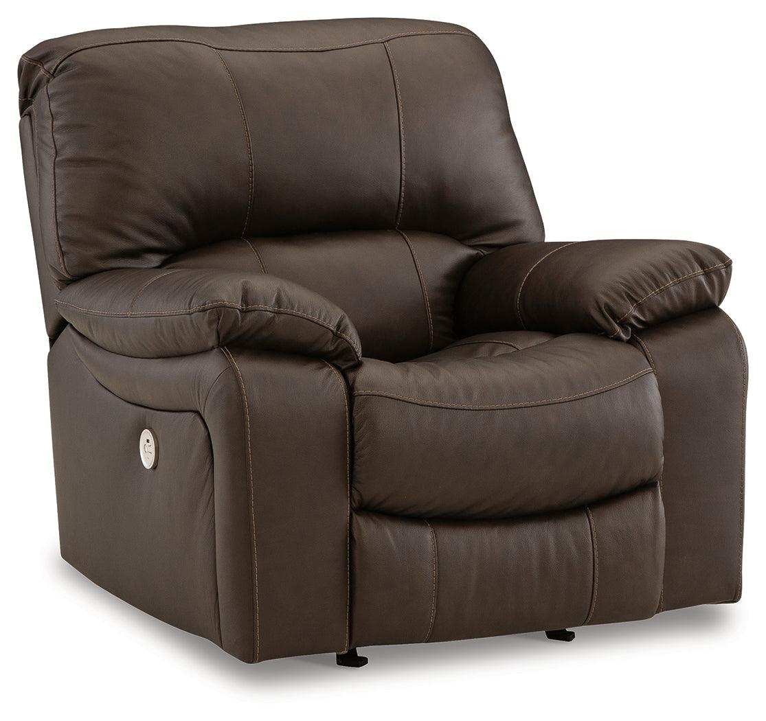 Leesworth Dark Brown Power Leather Recliner by Ashley at Eve Furniture