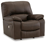 Leesworth Dark Brown Power Leather Recliner by Ashley at Eve Furniture