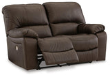 Leesworth Dark Brown Power Leather Reclining Loveseat by Ashley at Eve Furniture