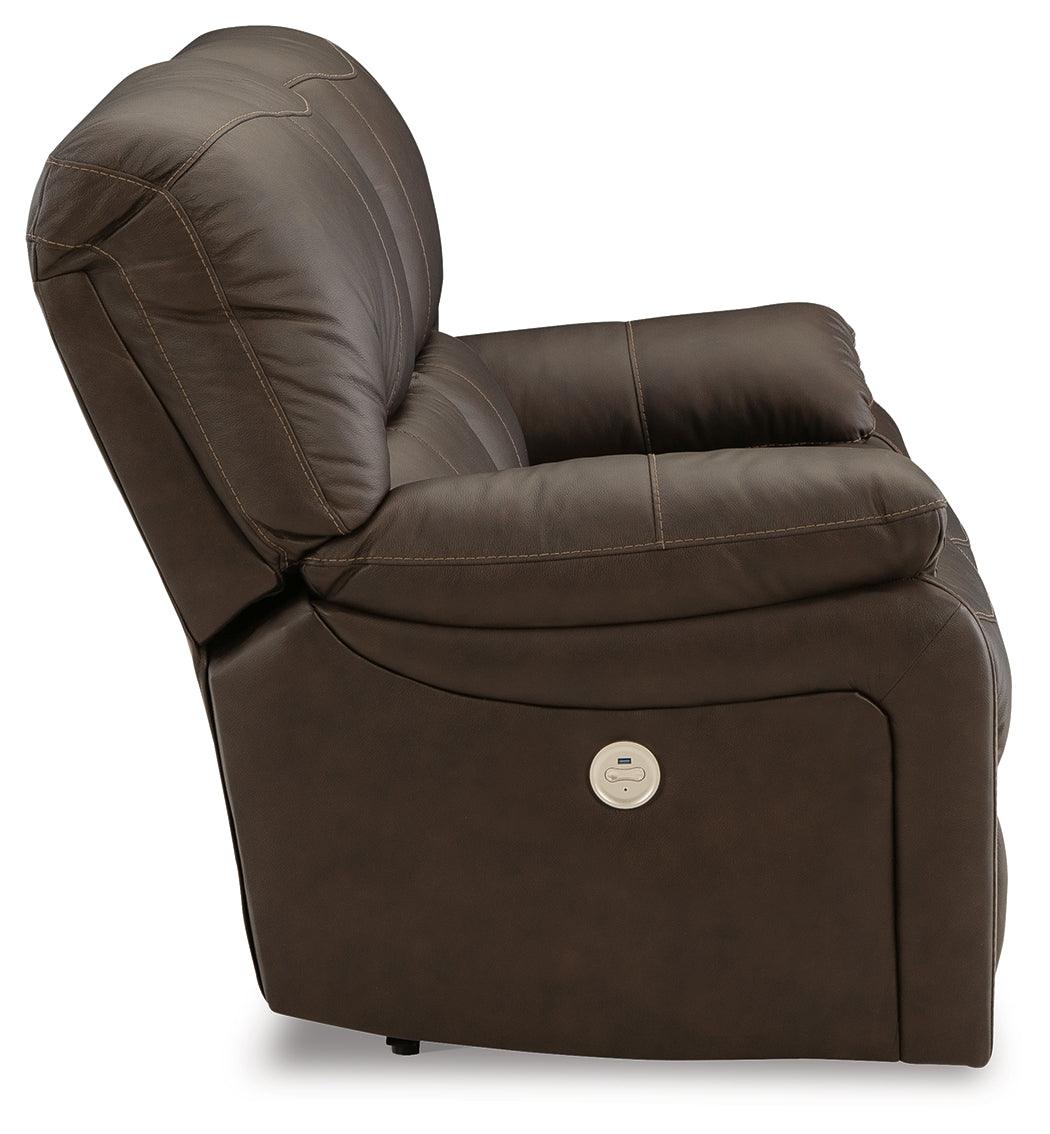 Leesworth Dark Brown Power Leather Reclining Loveseat by Ashley at Eve Furniture