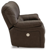 Leesworth Dark Brown Power Leather Reclining Loveseat by Ashley at Eve Furniture