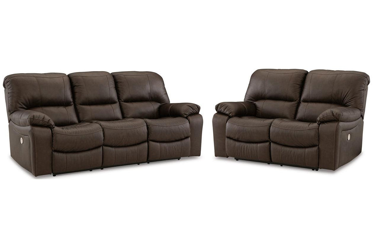 Leesworth Dark Brown Power Leather Reclining Sofa and Loveseat by Ashley at Eve Furniture