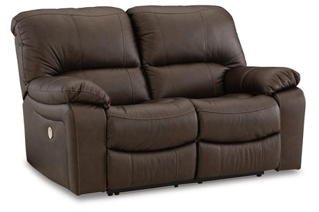 Leesworth Dark Brown Power Leather Reclining Sofa and Loveseat by Ashley at Eve Furniture