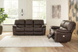 Leesworth Dark Brown Power Leather Reclining Sofa and Loveseat by Ashley at Eve Furniture