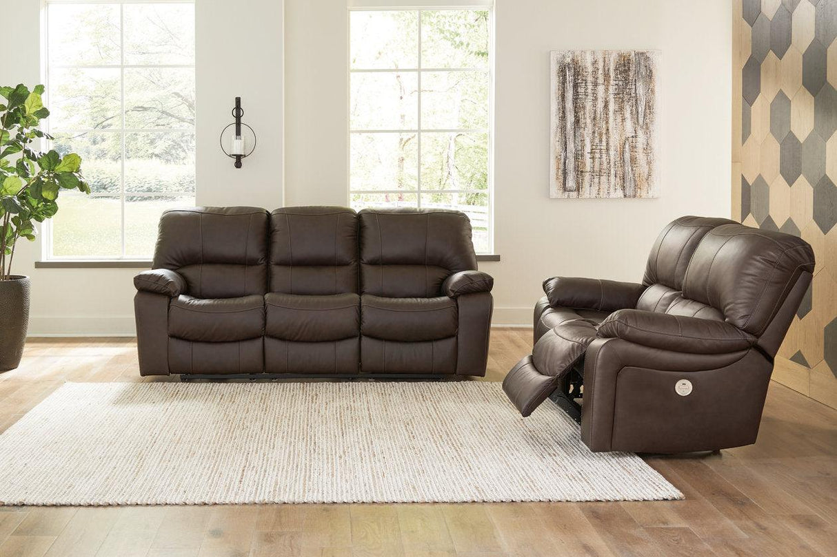 Leesworth Dark Brown Power Leather Reclining Sofa and Loveseat by Ashley at Eve Furniture
