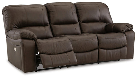 Leesworth Dark Brown Power Leather Reclining Sofa by Ashley at Eve Furniture