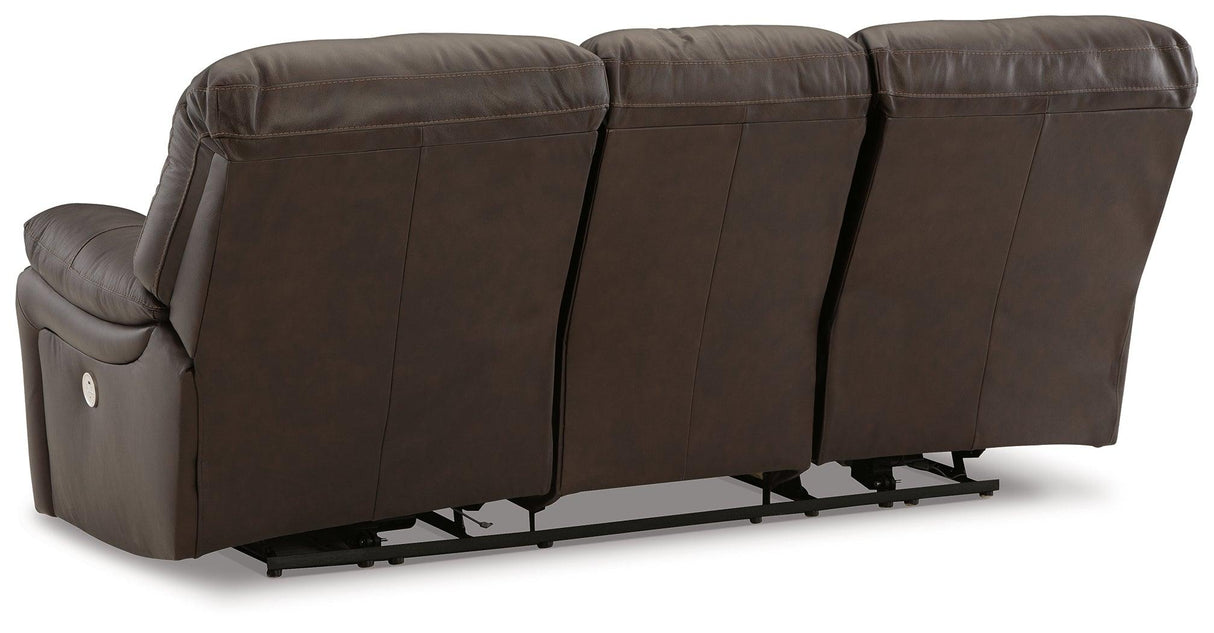 Leesworth Dark Brown Power Leather Reclining Sofa by Ashley at Eve Furniture