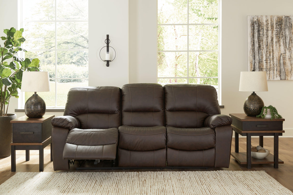 Leesworth Dark Brown Power Leather Reclining Sofa by Ashley at Eve Furniture