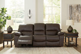 Leesworth Dark Brown Power Leather Reclining Sofa by Ashley at Eve Furniture