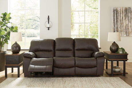 Leesworth Dark Brown Power Leather Reclining Sofa by Ashley at Eve Furniture