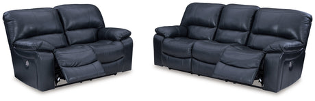 Leesworth Ocean Leather Power Reclining Sofa and Loveseat by Ashley at Eve Furniture
