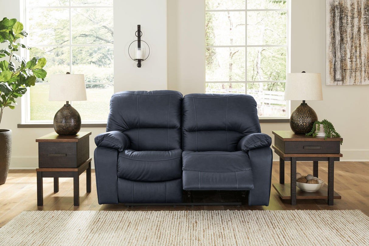 Leesworth Ocean Power Leather Reclining Loveseat by Ashley at Eve Furniture