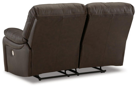 Leesworth Dark Brown Power Leather Reclining Loveseat by Ashley at Eve Furniture