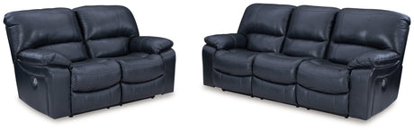 Leesworth Ocean Leather Power Reclining Sofa and Loveseat by Ashley at Eve Furniture