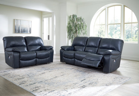 Leesworth Ocean Leather Power Reclining Sofa and Loveseat by Ashley at Eve Furniture