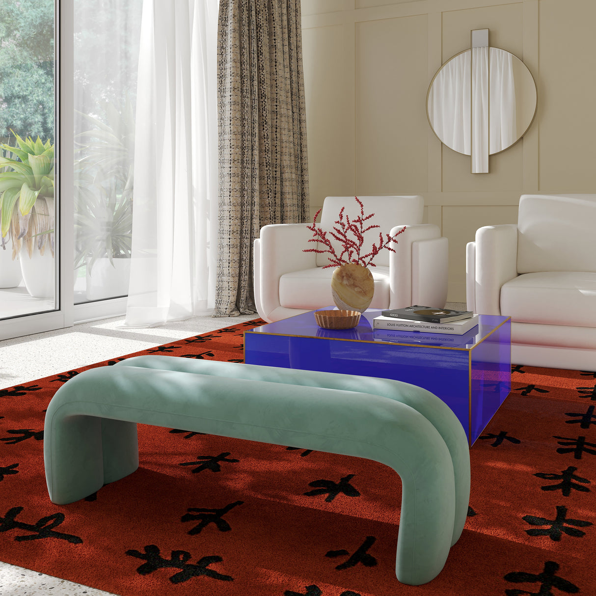 Leigh Velvet Channeled Bench by TOV Furniture at Eve Furniture