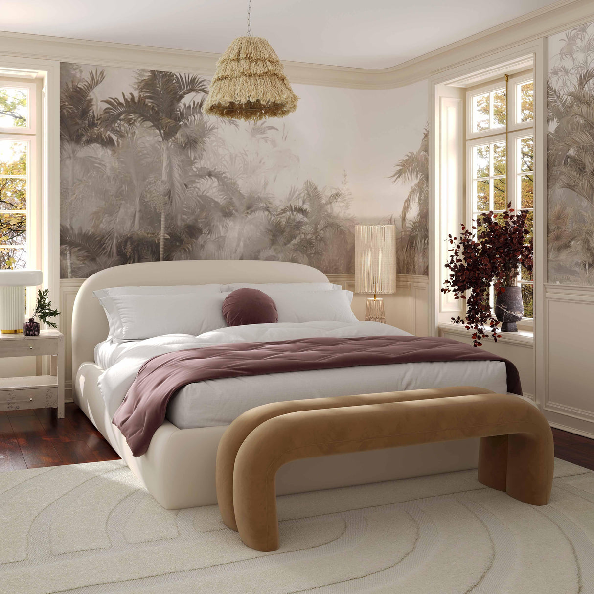 Leigh Velvet Channeled Bench by TOV Furniture at Eve Furniture