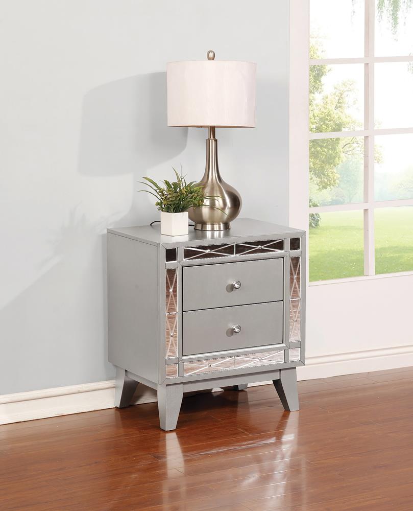 Leighton 2-Drawer Nightstand Metallic Mercury