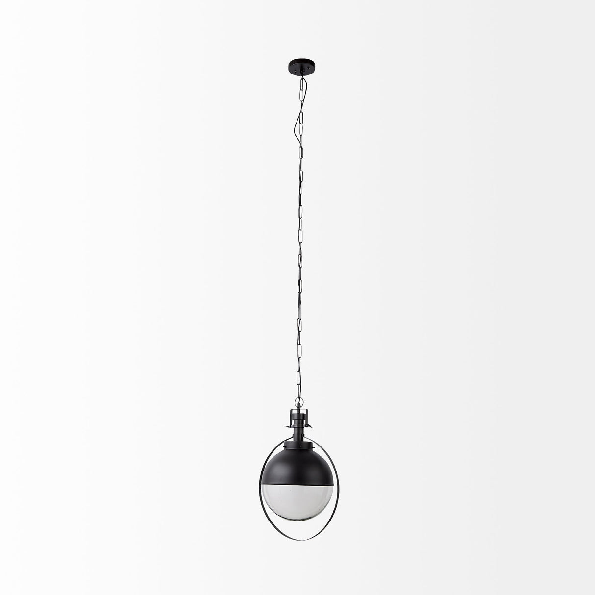 Leighton II 15x20 Black Metal Spherical Pendant Light by Mercana at Eve Furniture