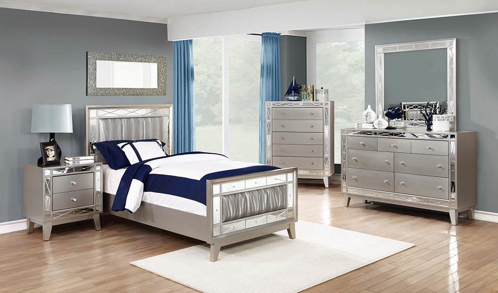 Leighton Metallic Mercury Upholstered Panel Youth Bedroom Set