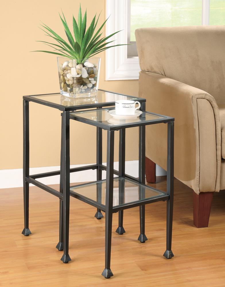 Leilani Black 2-Piece Glass Top Nesting Tables by Coaster at Eve Furniture