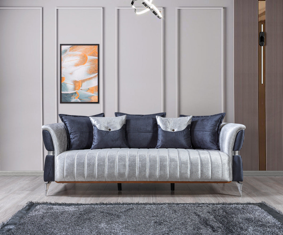 Leina Silver/Gray Velvet Living Room Set
