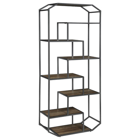 Leland Rustic Brown/Dark Gray 6-Shelf Bookcase