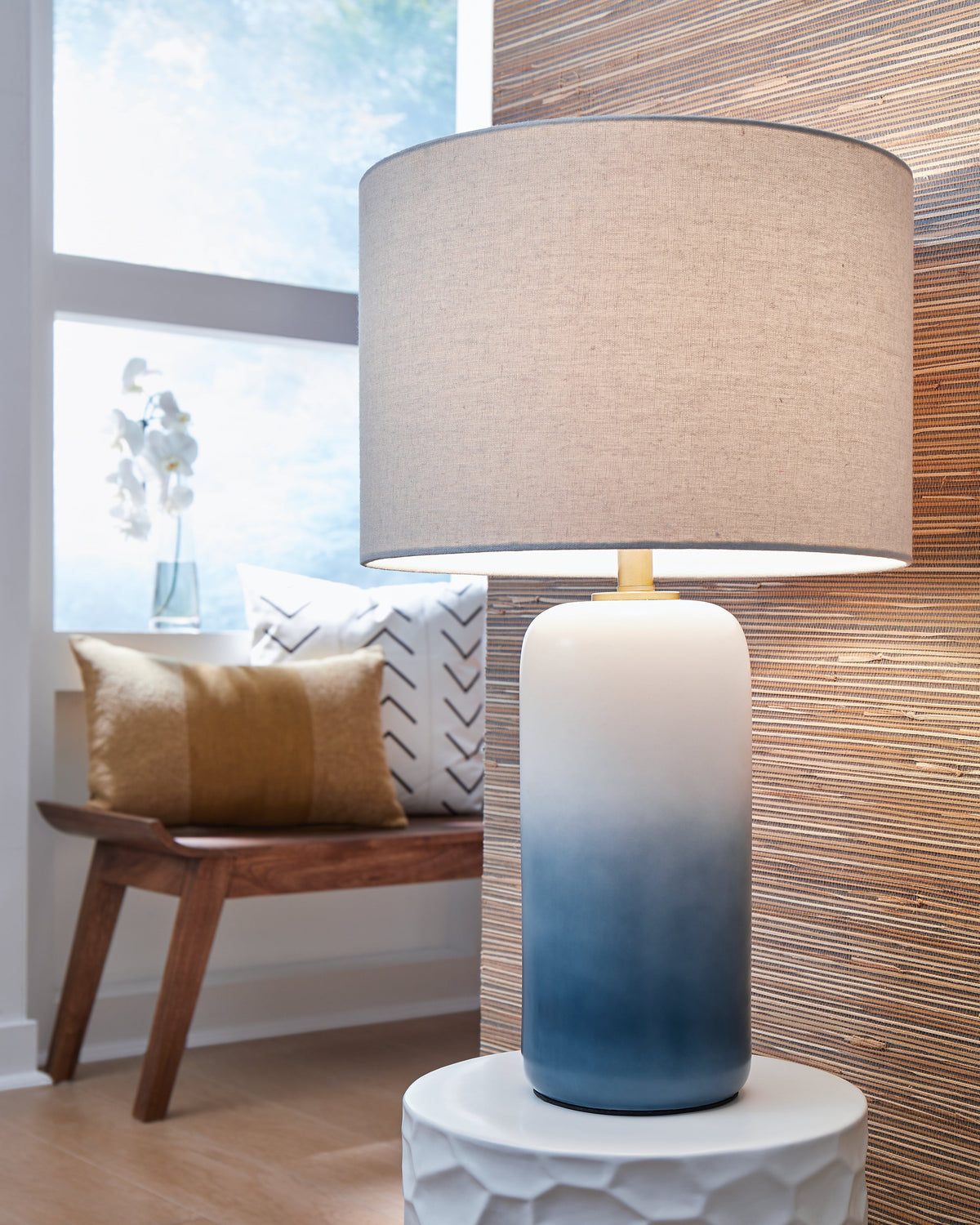Lemrich 2-Piece Table Lamp Set in White/Teal by Ashley at Eve Furniture