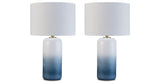 Lemrich 2-Piece Table Lamp Set in White/Teal by Ashley at Eve Furniture