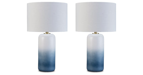 Lemrich 2-Piece Table Lamp Set in White/Teal by Ashley at Eve Furniture