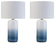 Lemrich 2-Piece Table Lamp Set in White/Teal by Ashley at Eve Furniture