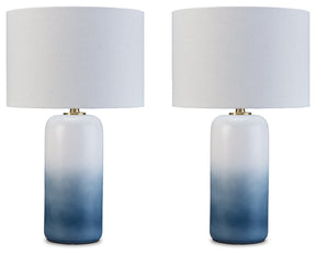 Lemrich 2-Piece Table Lamp Set in White/Teal by Ashley at Eve Furniture