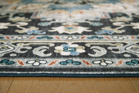 Leningston Black/Cream/Blue Washable Large Rug