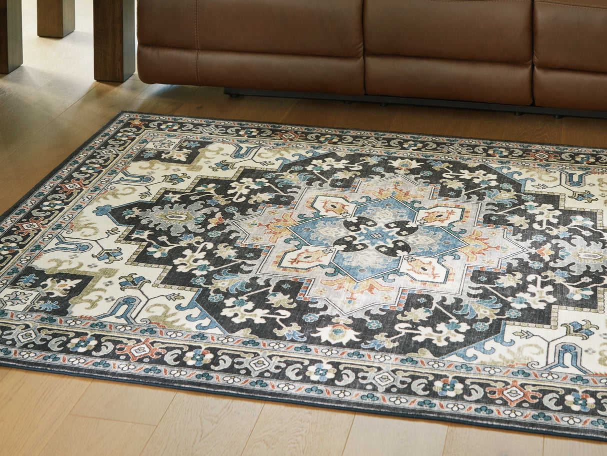 Leningston Black/Cream/Blue Washable Large Rug by Ashley at Eve Furniture