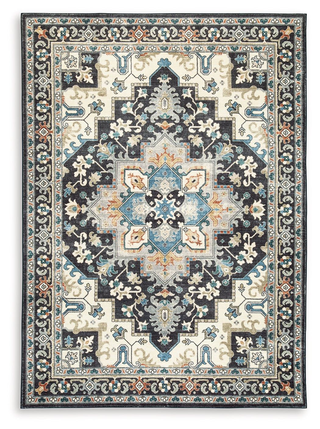 Leningston Black/Cream/Blue Washable Medium Rug by Ashley at Eve Furniture