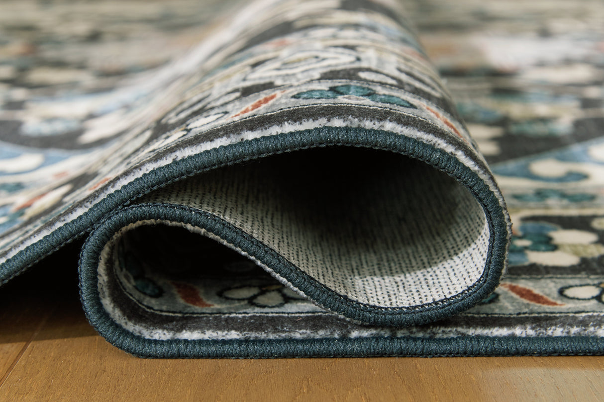 Leningston Black/Cream/Blue Washable Medium Rug by Ashley at Eve Furniture