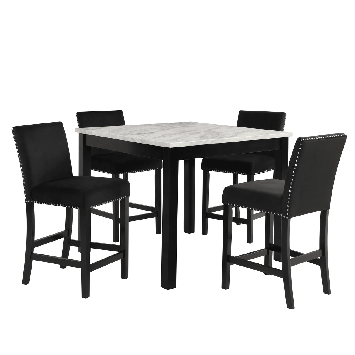 Lennon Black and White Velvet 5-Piece Counter Height Dining Set by Crown Mark at Eve Furniture