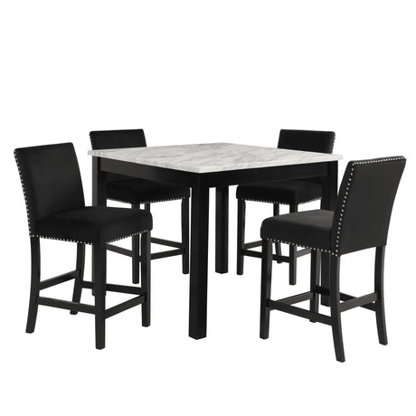 Lennon Black and White Velvet 5-Piece Counter Height Dining Set by Crown Mark at Eve Furniture