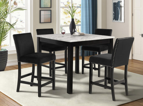Lennon Black and White Velvet 5-Piece Counter Height Dining Set by Crown Mark at Eve Furniture