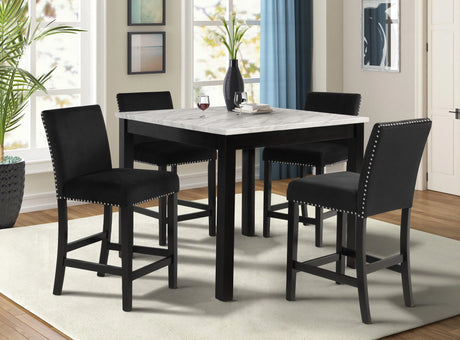 Lennon Black and White Velvet 5-Piece Counter Height Dining Set by Crown Mark at Eve Furniture