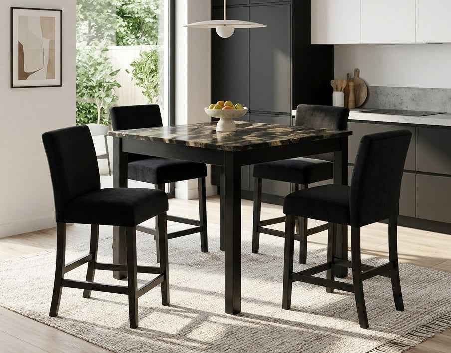 Lennon Black/Gold 5-Piece Faux Marble Top Counter Height Set by Crown Mark at Eve Furniture