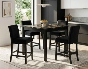 Lennon Black/Gold 5-Piece Faux Marble Top Counter Height Set by Crown Mark at Eve Furniture