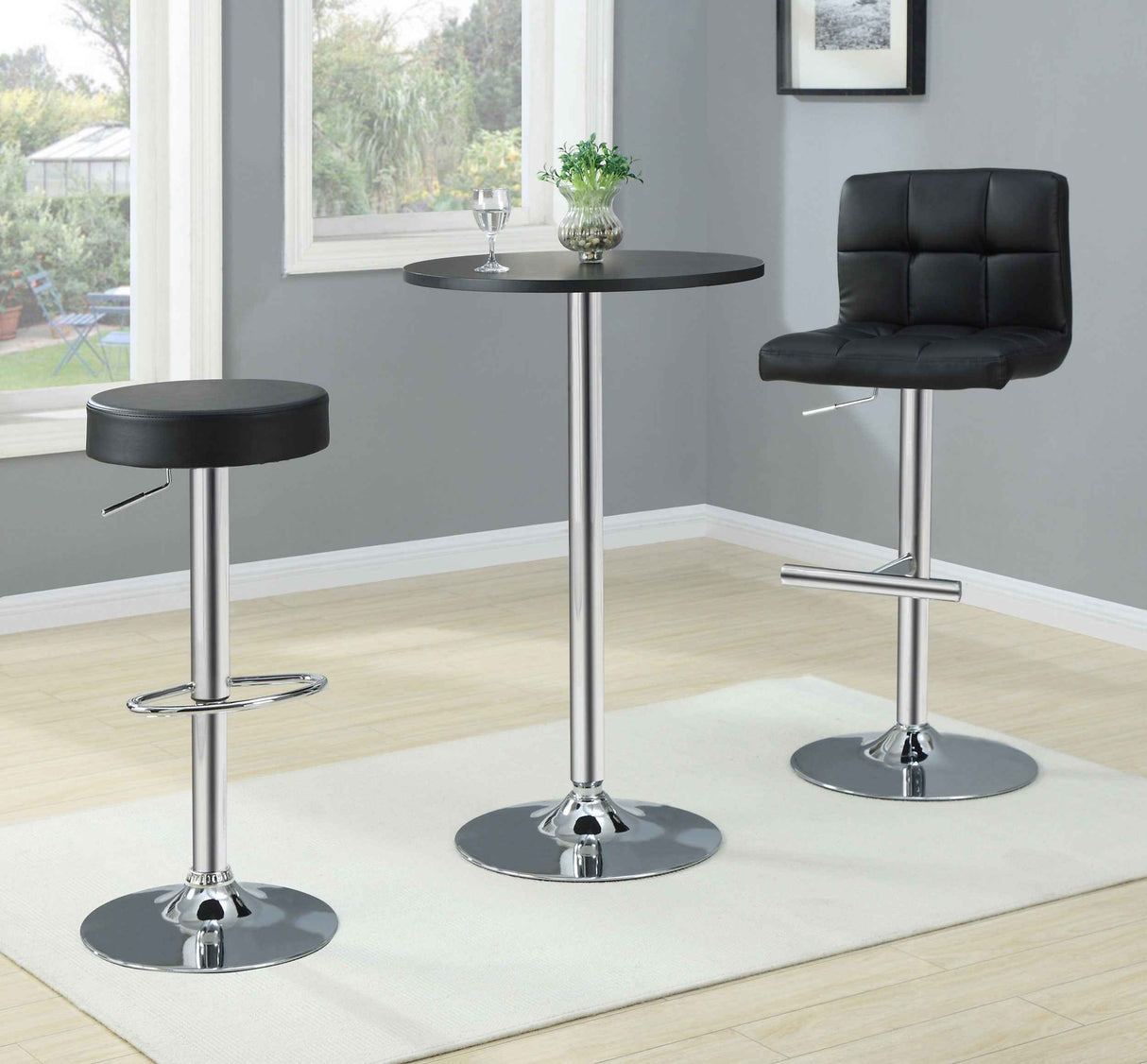 Lenny Black Upholstered Adjustable Bar Stool (Set of 2) by Coaster at Eve Furniture