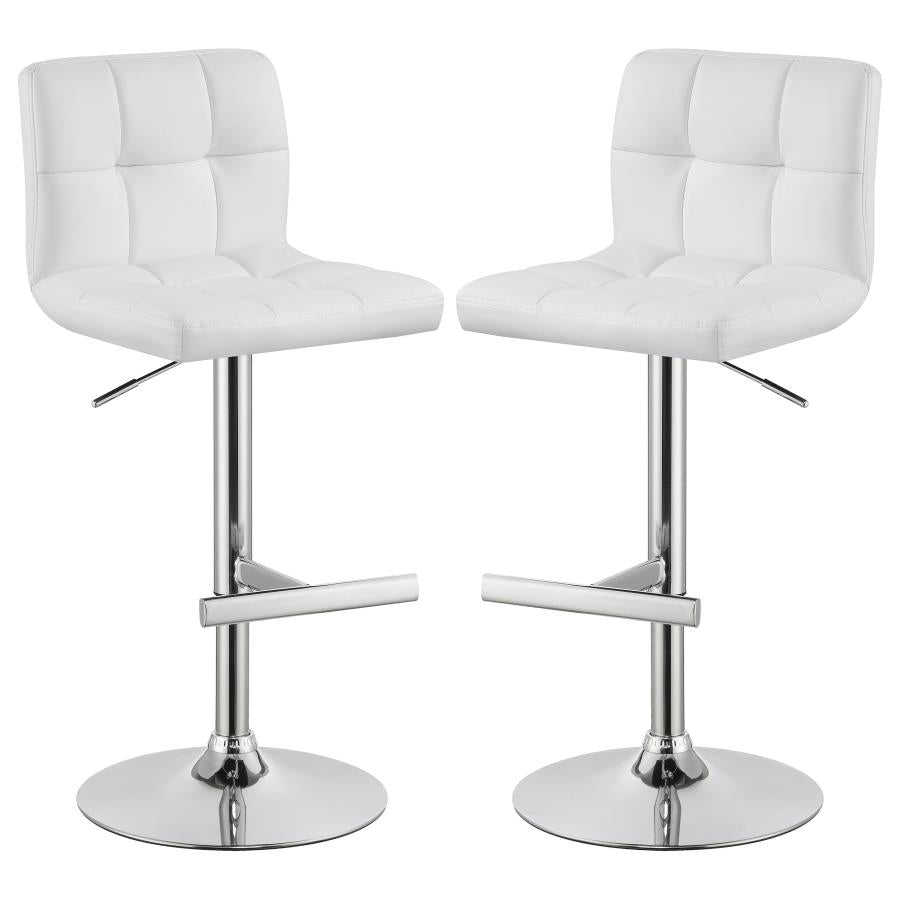 Lenny Chrome/White Adjustable Height Bar Stools, Set of 2 by Coaster at Eve Furniture