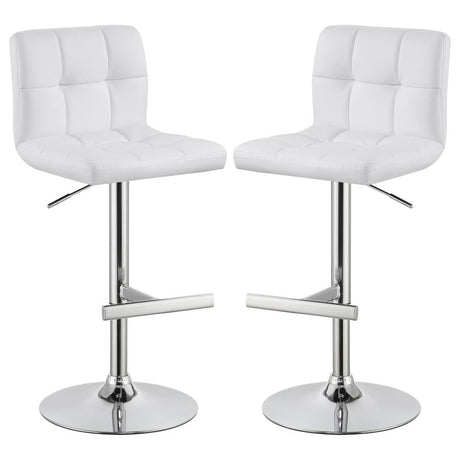 Lenny Chrome/White Adjustable Height Bar Stools, Set of 2 by Coaster at Eve Furniture