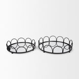 Lenore Round Metal/Mirror Tray Black (Set of 2) by Mercana at Eve Furniture