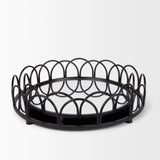 Lenore Round Metal/Mirror Tray Black (Set of 2) by Mercana at Eve Furniture