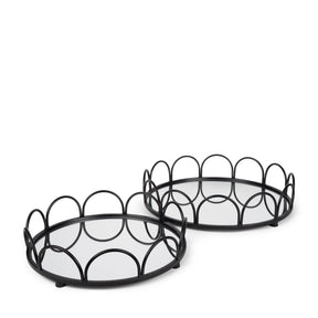 Lenore Round Metal/Mirror Tray Black (Set of 2) by Mercana at Eve Furniture