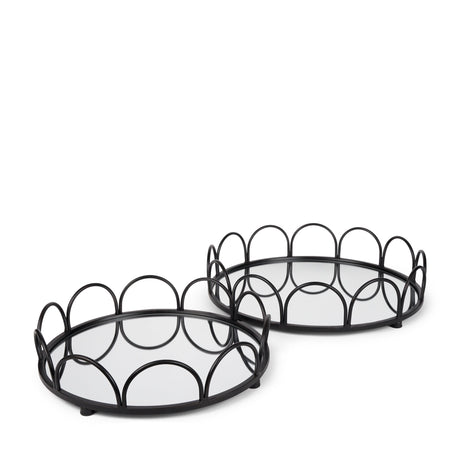 Lenore Round Metal/Mirror Tray Black (Set of 2) by Mercana at Eve Furniture